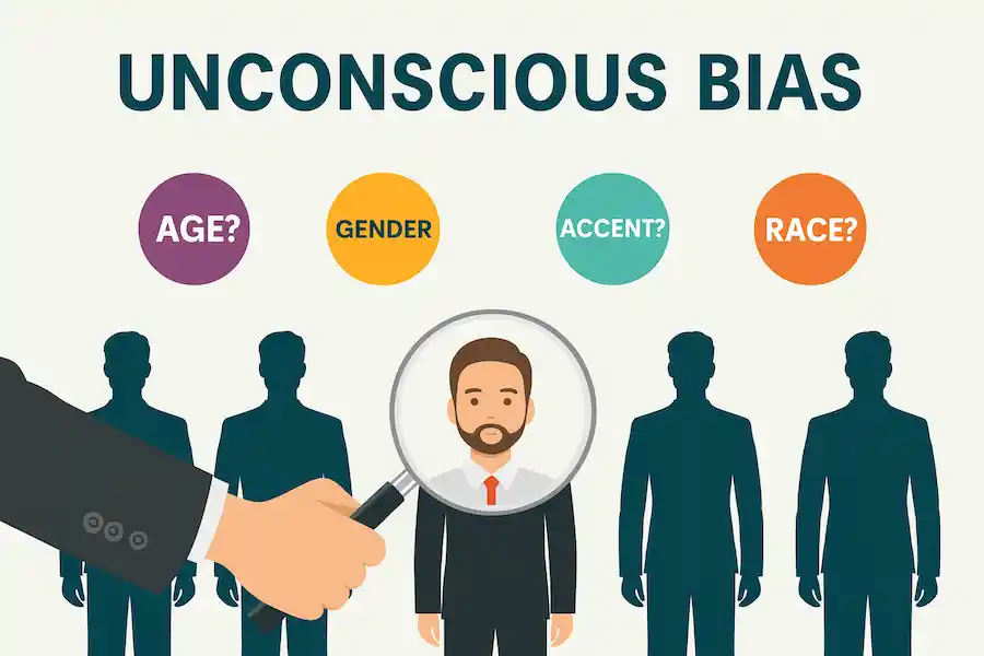 Ilustración conceptual sobre el impacto del sesgo inconsciente en los procesos de contratación laboral.
